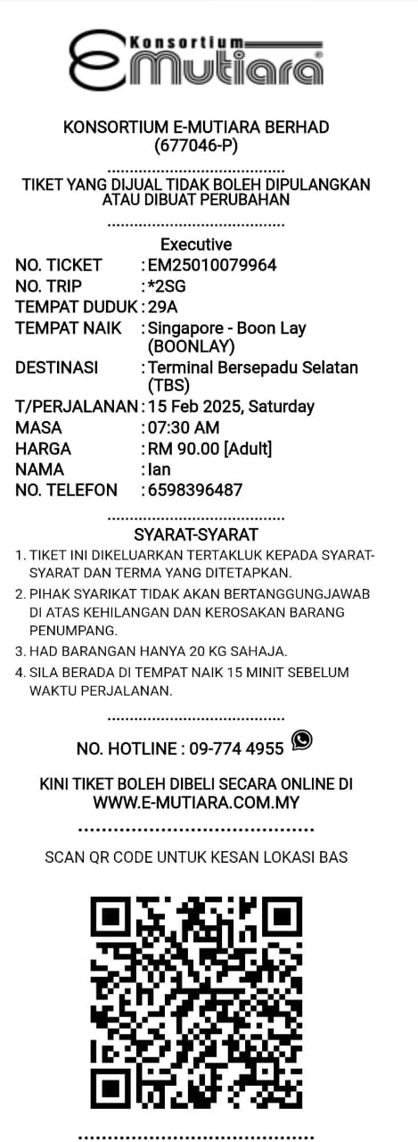 Tiket Mutiara SG Tiket Mutiara SG